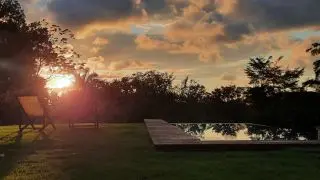 The pool area.